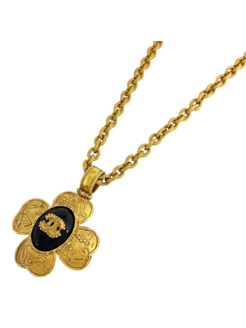 Chanel Necklace CC Logo Clover Color Stone Gold Black